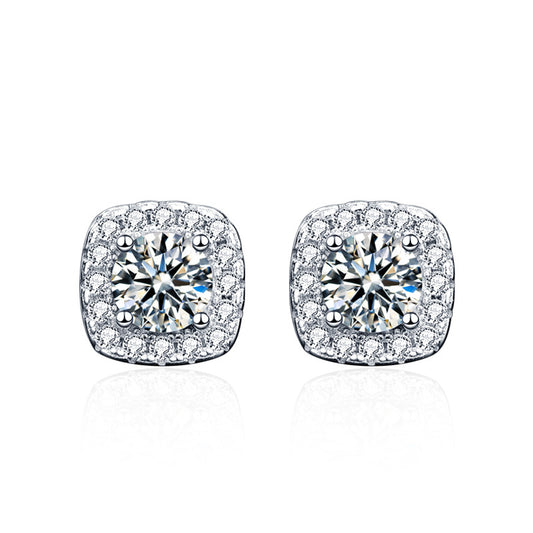 S925 Silver Moissanite Zircon Square Earrings
