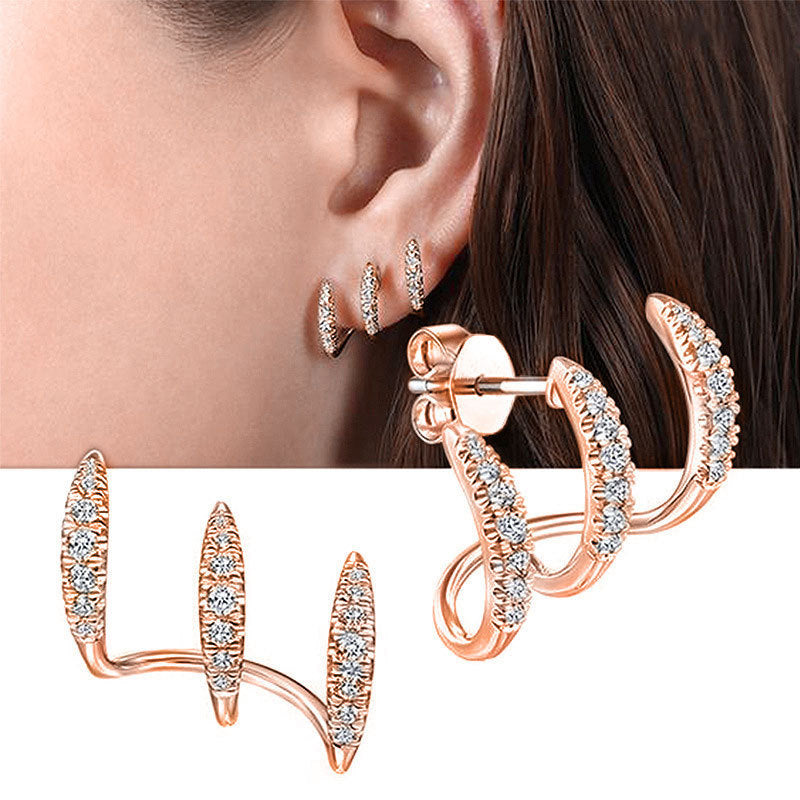 Triple Claw Copper Zirconia Earrings