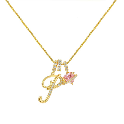Letter&Heart Zirconia Necklace