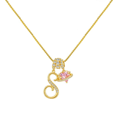 Letter&Heart Zirconia Necklace