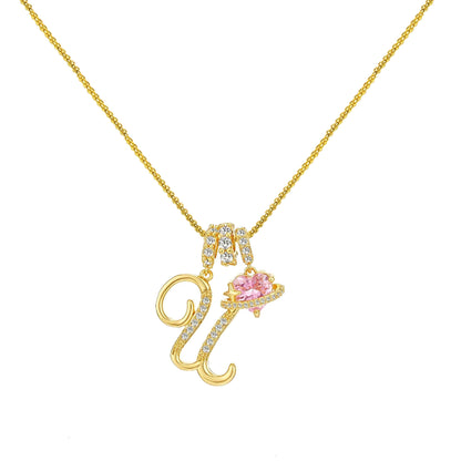 Letter&Heart Zirconia Necklace