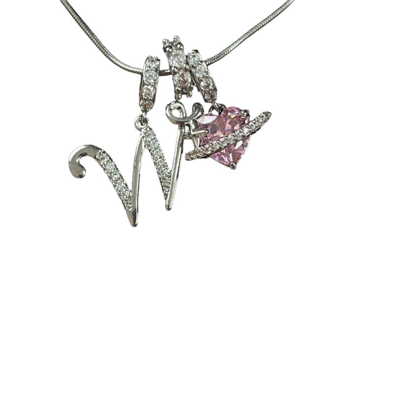 Letter&Heart Zirconia Necklace