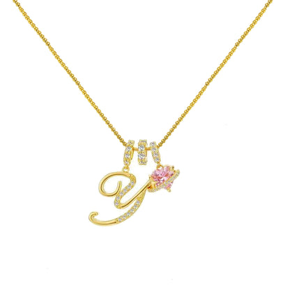 Letter&Heart Zirconia Necklace