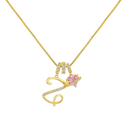 Letter&Heart Zirconia Necklace