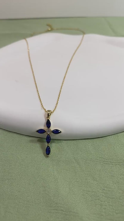 S925 Silver Blue Cross Necklace