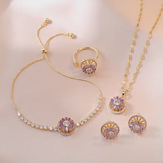 Ensemble de bijoux en zircone à fleurs tournantes